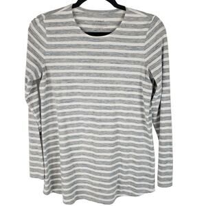 Pure Jill Gray White Striped Cotton Blend Stretch Long Sleeve Shirttail Tee XS